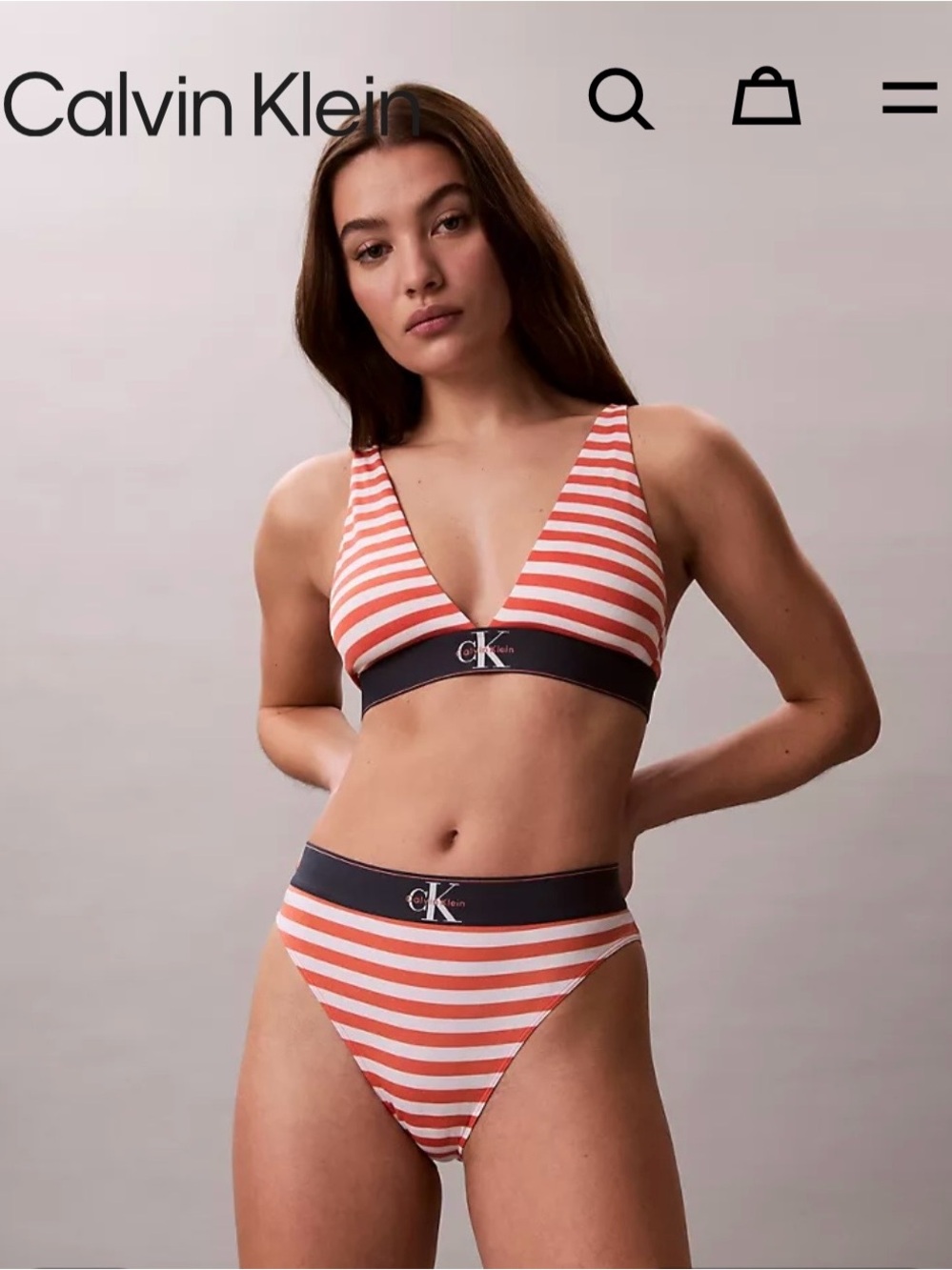 FREE Item + Calvin Klein Red Stripe Bikini Top & High-Waist Bottom NEW NWT